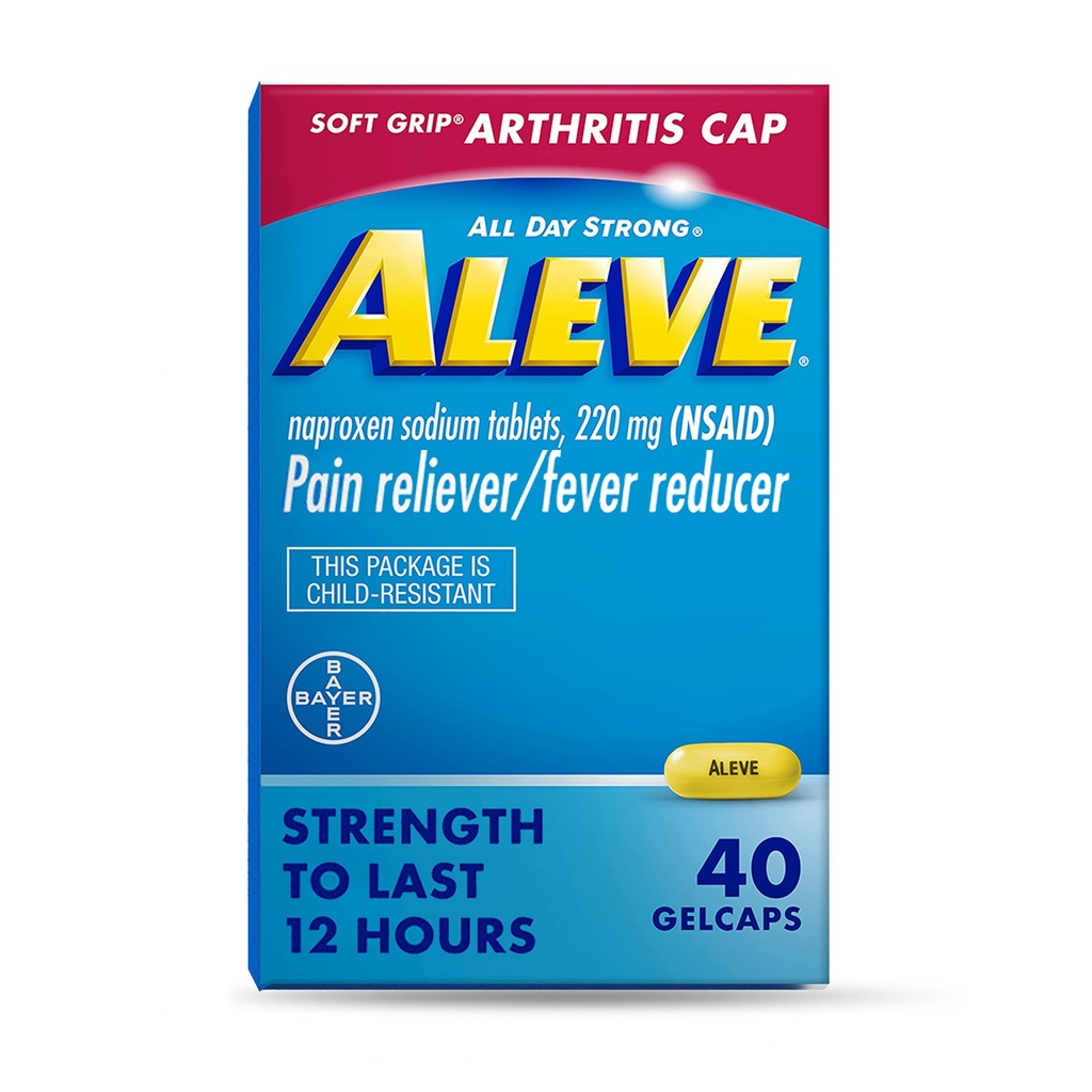 Aleve Gelcaps med Soft Grip® Cap, Naproxen Natrium, smertelindringsmedisin, 40 greve