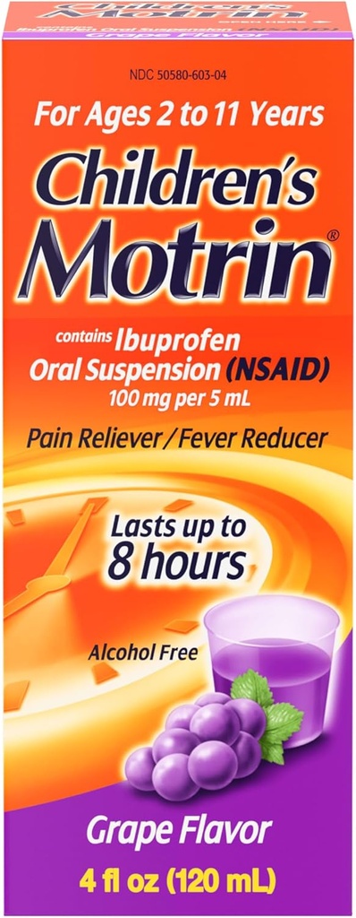 Barns Motrin oral suspensjon, smertelindring, ibuprofen, Grape Flavored, 4 Oz