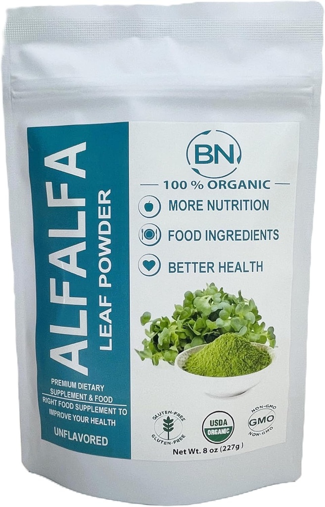 Alfafa Leaf Powder - Grønn Superfood Supplement for drinker, te, rister, vegansk, Glutenfri, Ikke GMO, Kosher