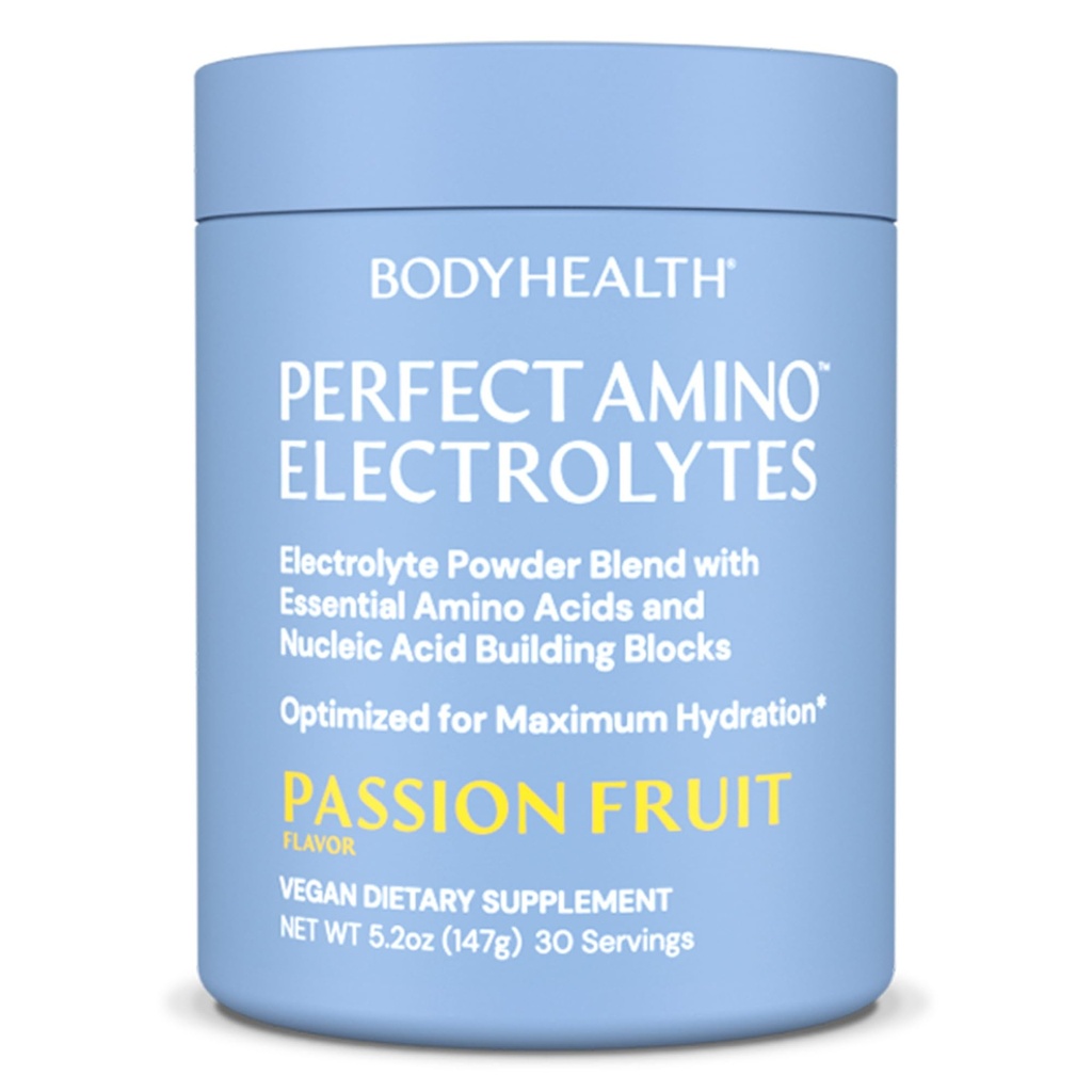 BodyHealth PerfectAmino Elektrolyserer pulver Ingen Sukker, Hydration Fasting Keto Zero Sukker Elektrolytter Drikk Blande med Trace Minerals - Passion Fruit - 30 Serveringer