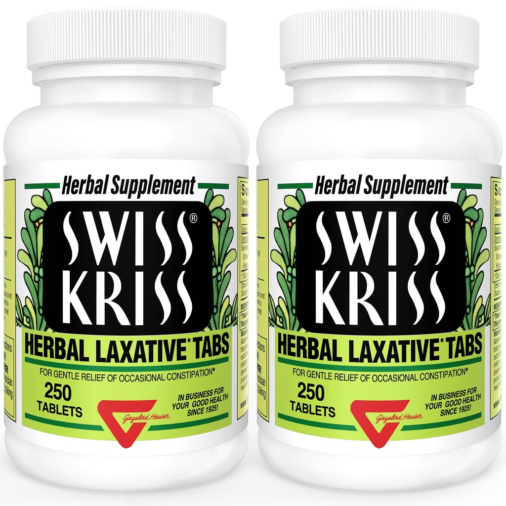 Sveitsiske Kris Herbal Laxative Tabletter, Naturlige Laxativer for lindring, Senna Laxative, 250 tabletter, (pakke med 2)
