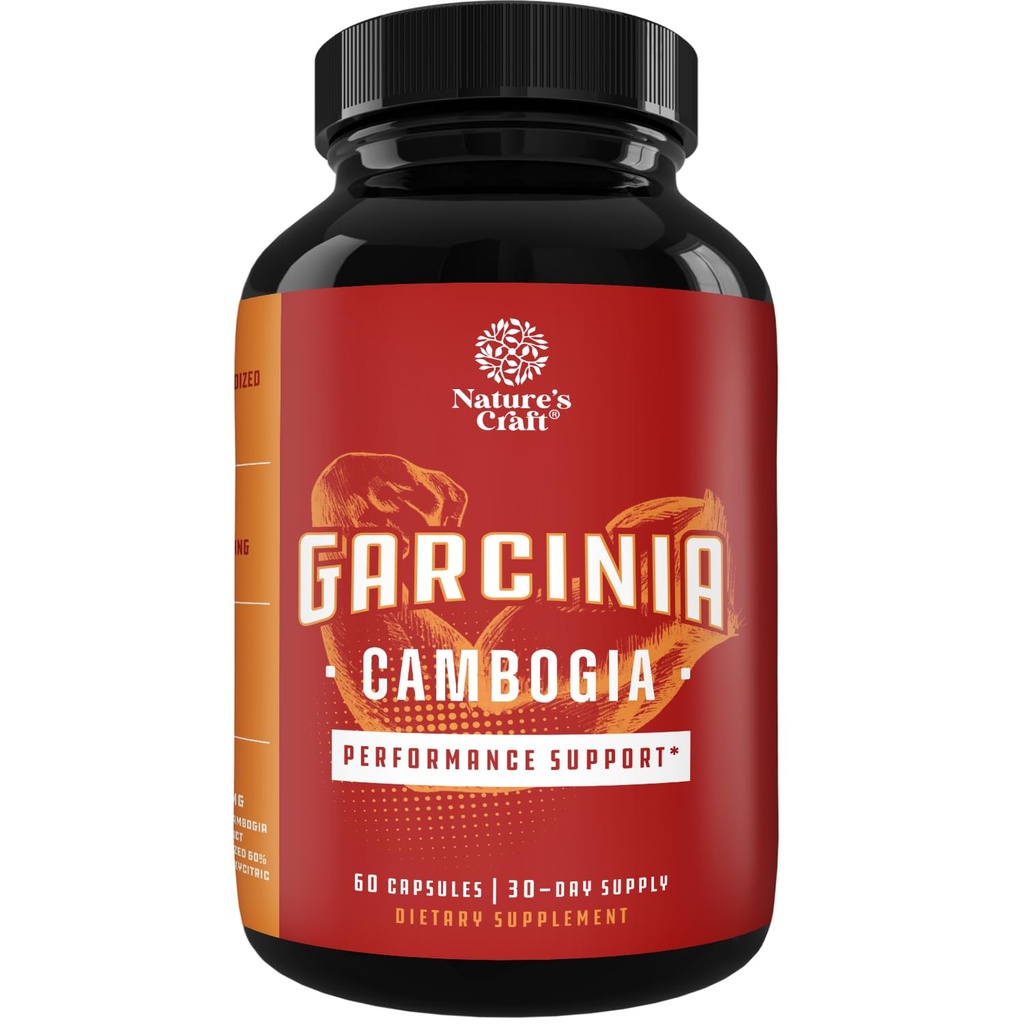 Sterk Garcinia Cambogia Extract Kapsler med 60% HCA - Ikke-stimulerende Garcinia Cambogia Vekttap Supplement med Hydroxycitric Acid & Chromium for balanse, energi og metabolisme støtte - 60 Count