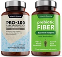 Vitamin Bounty Pro-100 Probiotika & Prebiotic Fiber Bundle: Ultimate Gut Helse støtte med 13 Strains, 100 milliarder CFUs, sink og vitamin C, forsinket release kapsler - 90 kapsler