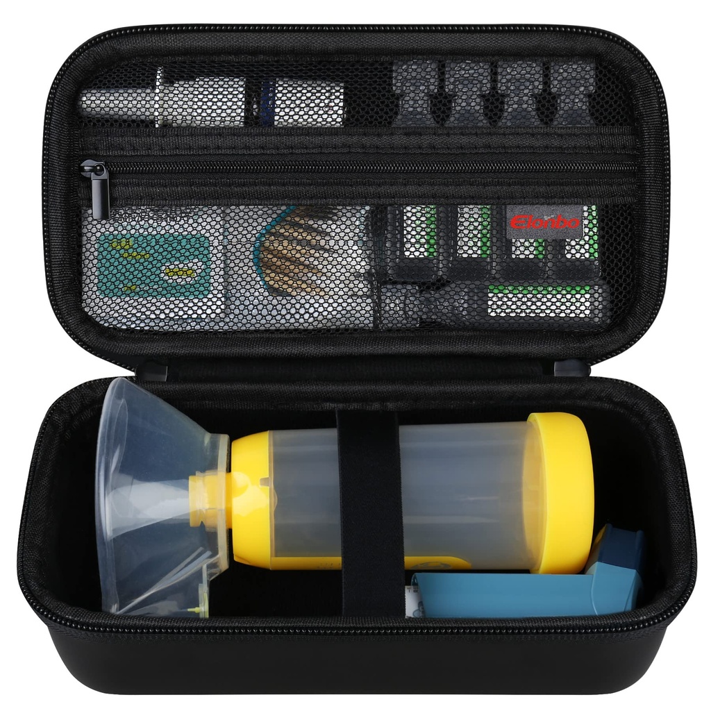 Elonbo bære tilfelle for Astma Inhaler, Inhaler Spacer for barn og voksne, Masker, Inhaler Holder Astma ReiseOrganizer Bag, Pocket passer Allergy Meds, Ventolin Inhaler, Svart (kun tilfelle)