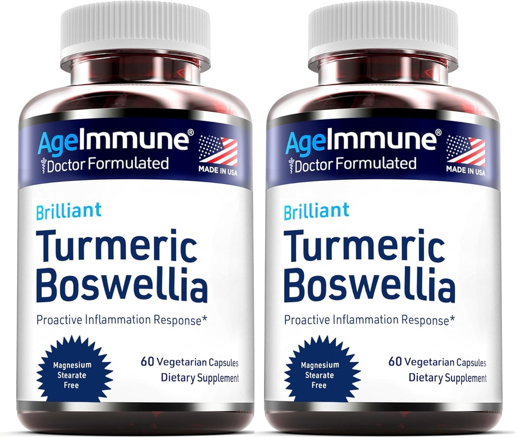 Gurkemeie Supplement med 65% Boswellia Serrata Extract med svart pepper som bioperin - Inulin -Turmeric Curcumin 95% Ekstrakt for sunn inflammasjon respons og Gut helse - 60 kapsler - 2 pakke