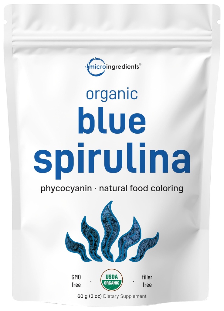 Organisk blå spirulina pulver (Phycocyanin ekstrakt), 60 serveringer - Ingen fiskende lukt, 100% vegansk protein fra blå-grønn algae, naturlig lysende matfarger for smoothies, baking, drikke og matlaging