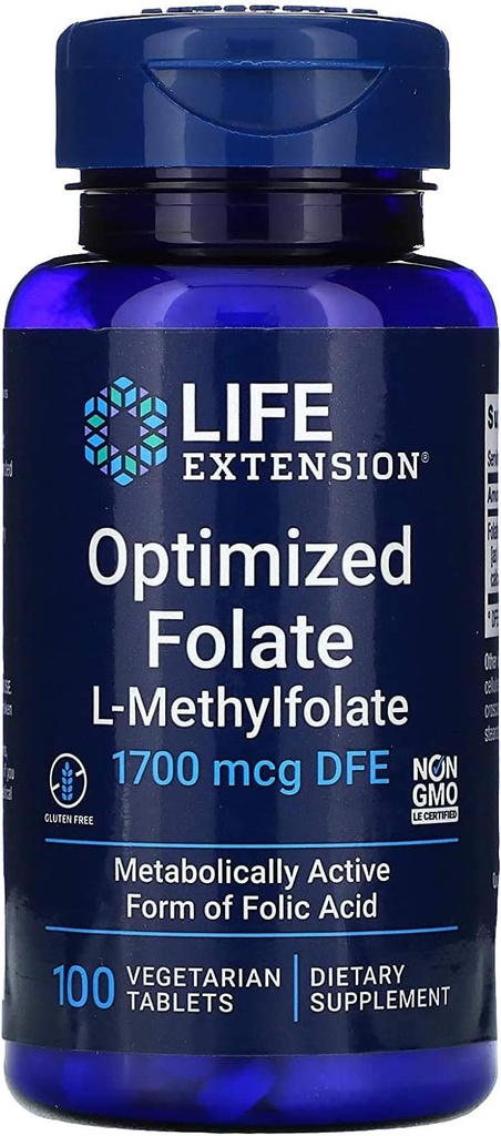 Livsforlengelse Optimert Folat L-metylfolat 1000 mg vegetariske tabletter 2
