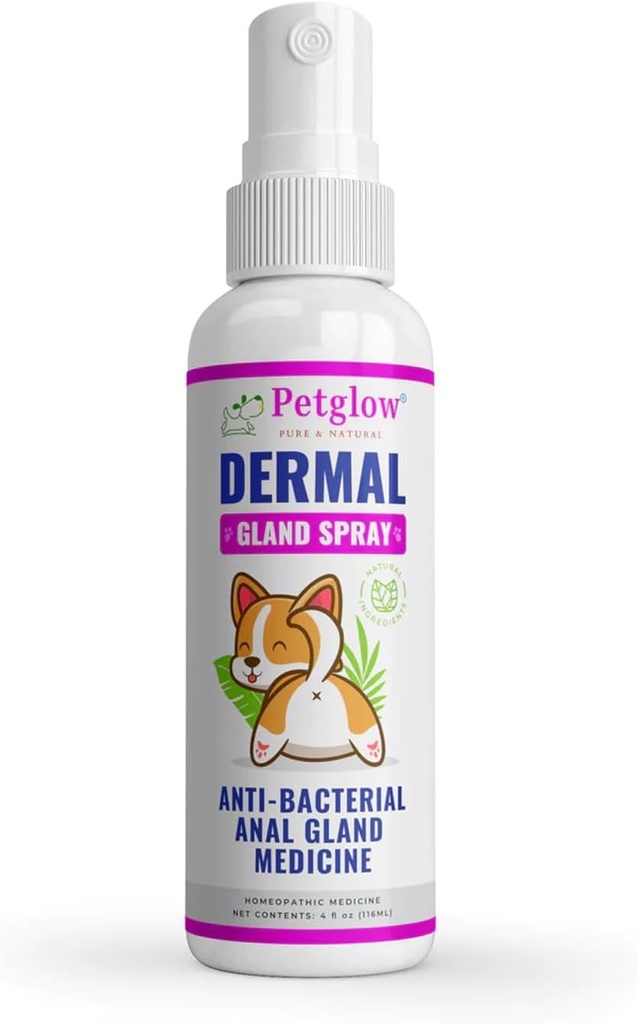 Petglow Anal Gland medisin, Anal Rengjøring for hunder, Anal Gland støtte, Pet Grooming Spray, behandler og forhindrer Dog Anal Gland infeksjon, Feline Anal Gland Relief Hygiene Spray - 4 fl oz