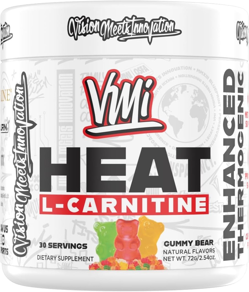 Varme L-karnitin pulver Forbedret termogene | 1500 mg L-karnitin | Maksimal absorpsjon formel | Stor smak for menn og kvinner | 30 serveringer (30 Servering, Gummy Bear)