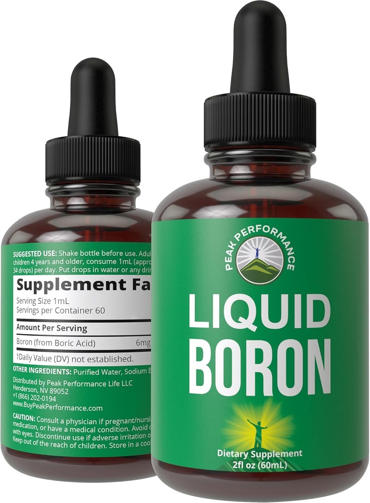 Væske Bor Supplement for menn og kvinner. Minnet i USA. Vegan + Ionic Trace Mineral dråper med høy biotilgjengelighet for bein, felles helse. Nei, sukker, ingen bitersmak. Bor komplekse kosttilskudd