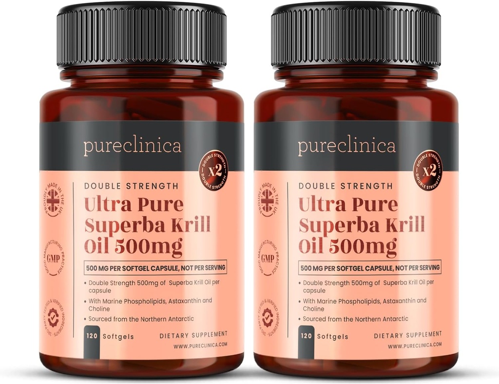 Ultra ren krillolje 500mg x 240 kapsler (2 flasker) - kildet i de upolerte vannet i Antarktis som gir en rik forsyning av Astaxanthin, Omega 3 og vitamin D