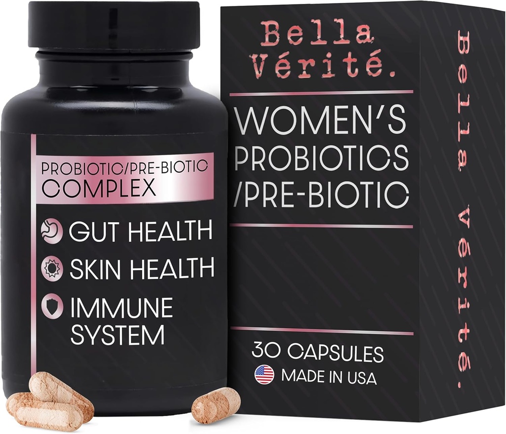 Bella Vérité. Probiotiske og prebiotiske kompleks - støtte kvinners digestiv & gut helse - 3.45 milliarder CFU Lactobacillus probiotika for renere hud - daglig probiotiske kosttilskudd (30 vegetariske kapsler)