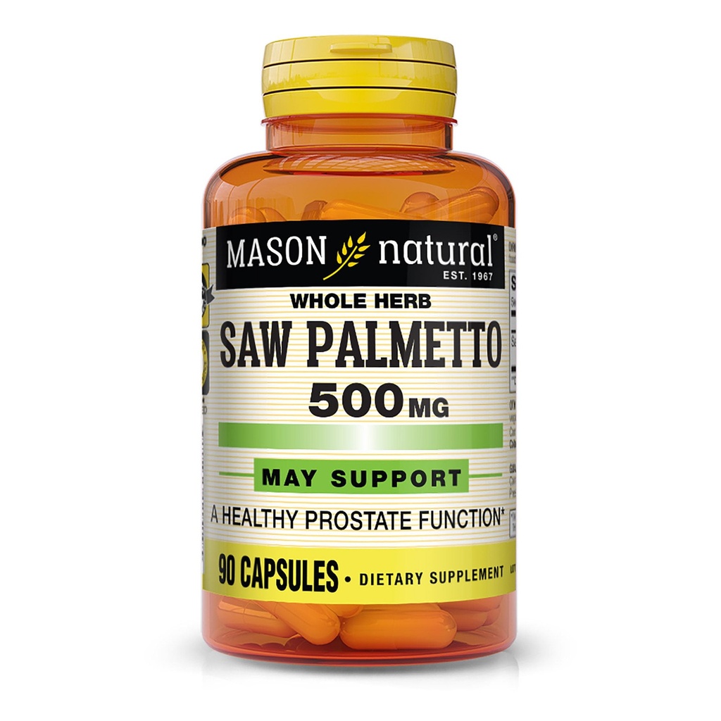 MASON NATURAL Saw Palmetto 500 mg, støtter prostata helse og urinfunksjon, 90 kapsler