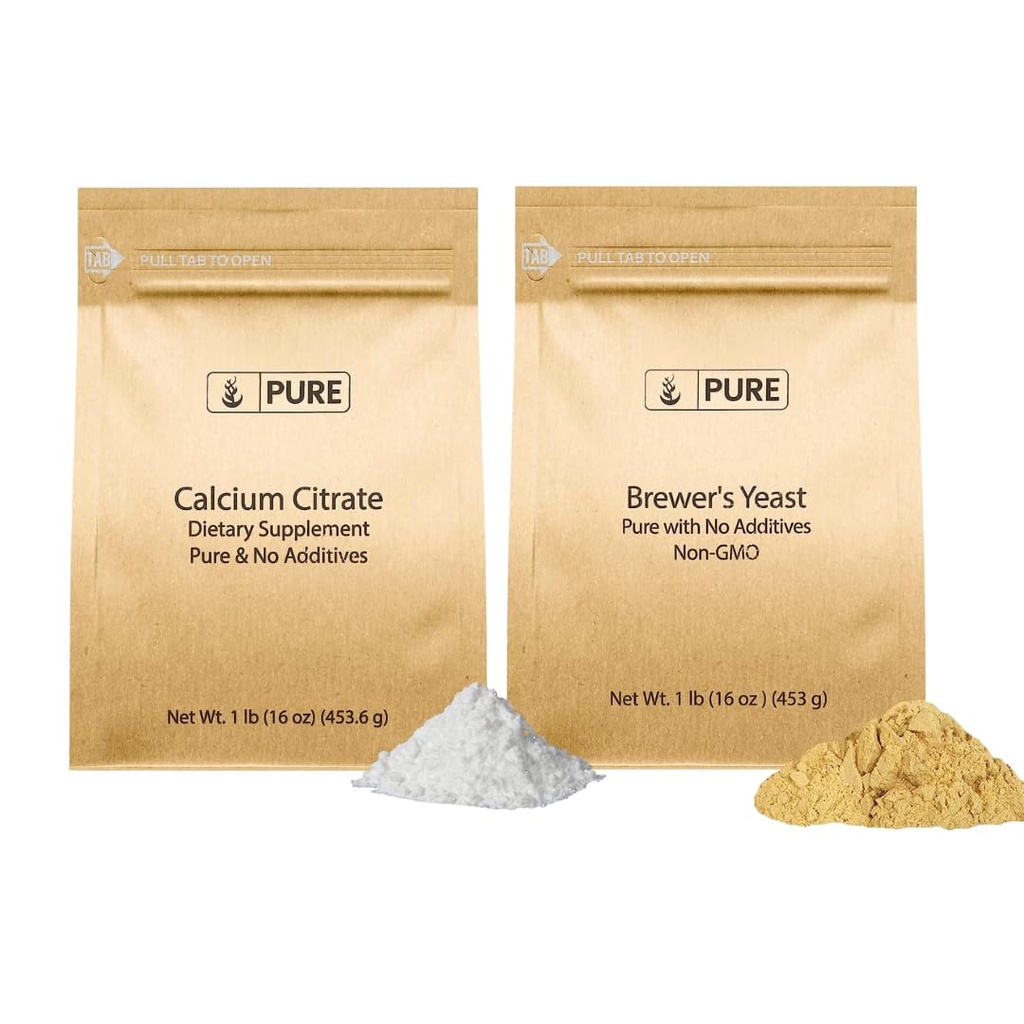 Rene opprinnelige ingredienser Brewer's Yeast og Kalsium Citrat Bundle, 1 lb Hver, Ingen additiver eller Fillers, Kosttilskudd