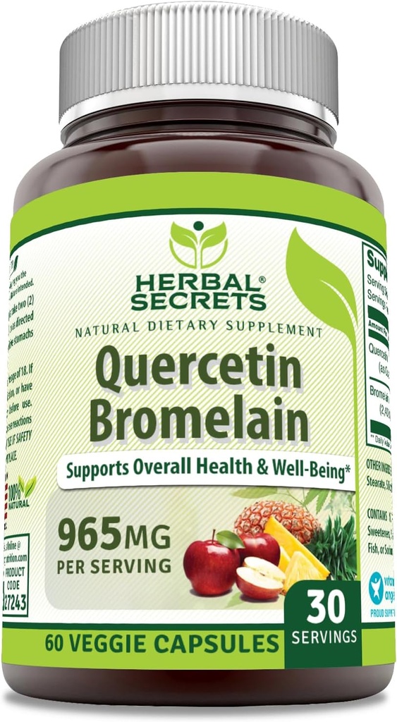 Herbal Secrets Quercetin 800 Mg med Bromelain 165 Mg Supplement | 60 Veggie Kapsler | Ikke-GMO | Glutenfri | laget i USA