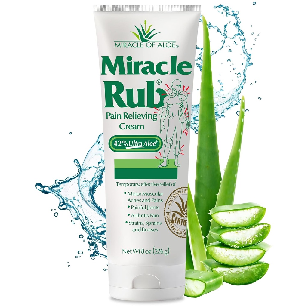 Mirakel av Aloe Miracle Rub smerte lindring krem 8 oz, rask og effektiv relief for ledbetennelse, muskel og leddsmerter - maksimal styrke UltraAloe Formula, Topisk analgesisk