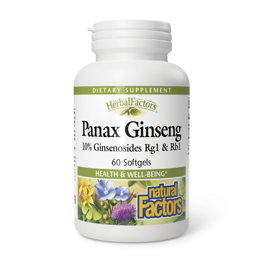 HerbalFactors av naturlige faktorer, Panax Ginseng, fremmer motstand mot daglig stress og en sunn velvære, 60 mykgels (60 porsjoner)