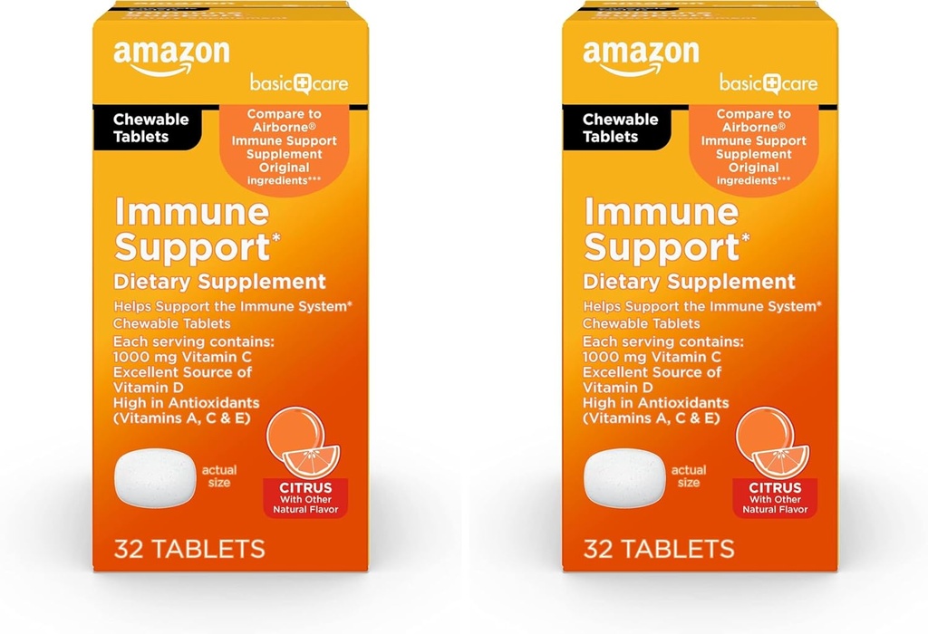 Basic Care Immune Support Citrus Chew Tabletter, 32 Count (pakke med 2)