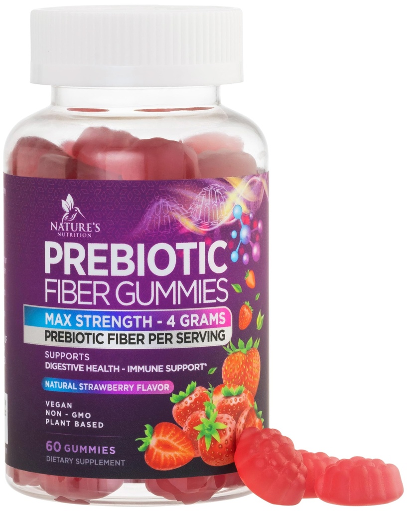 Fiber Gummier for voksne, Daglig 4g Gummy Fiber Supplement, Prebiotisk Gummy Digestive Helse Støtte - Plant Basert Oppløselig Fiber Chews, Prebiotika støtter regelmessighet & Digestion Non-GMO - 60 Gummies