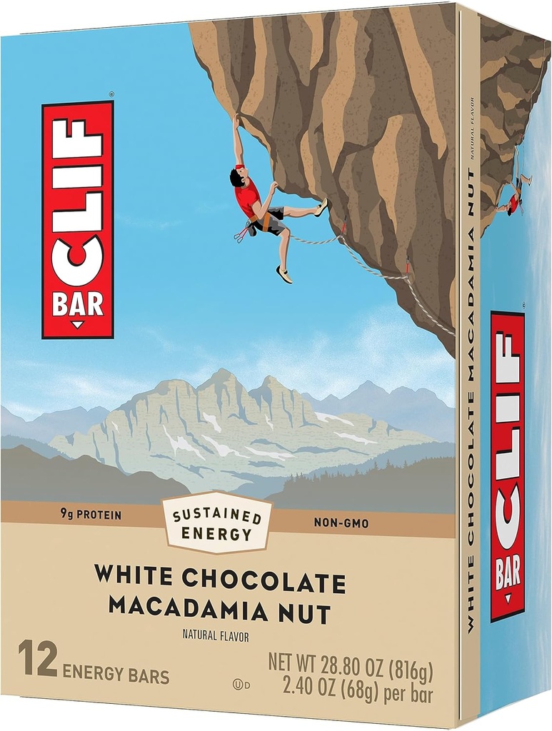 CLIF BAR - Hvit sjokolade Macadamia Nut Flavor - laget med organisk havre - Ikke-GMO - Plante Basert - Energibarer - 2,4 oz. (12 Pack)