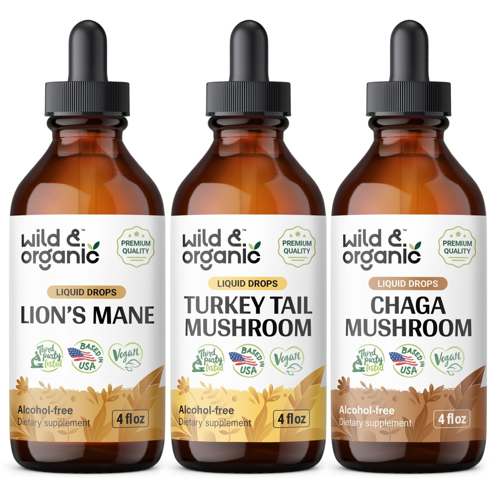 Wild & Organic Lion's Mane, Tyrkia Tail & Chaga Mushroom Tinkturer