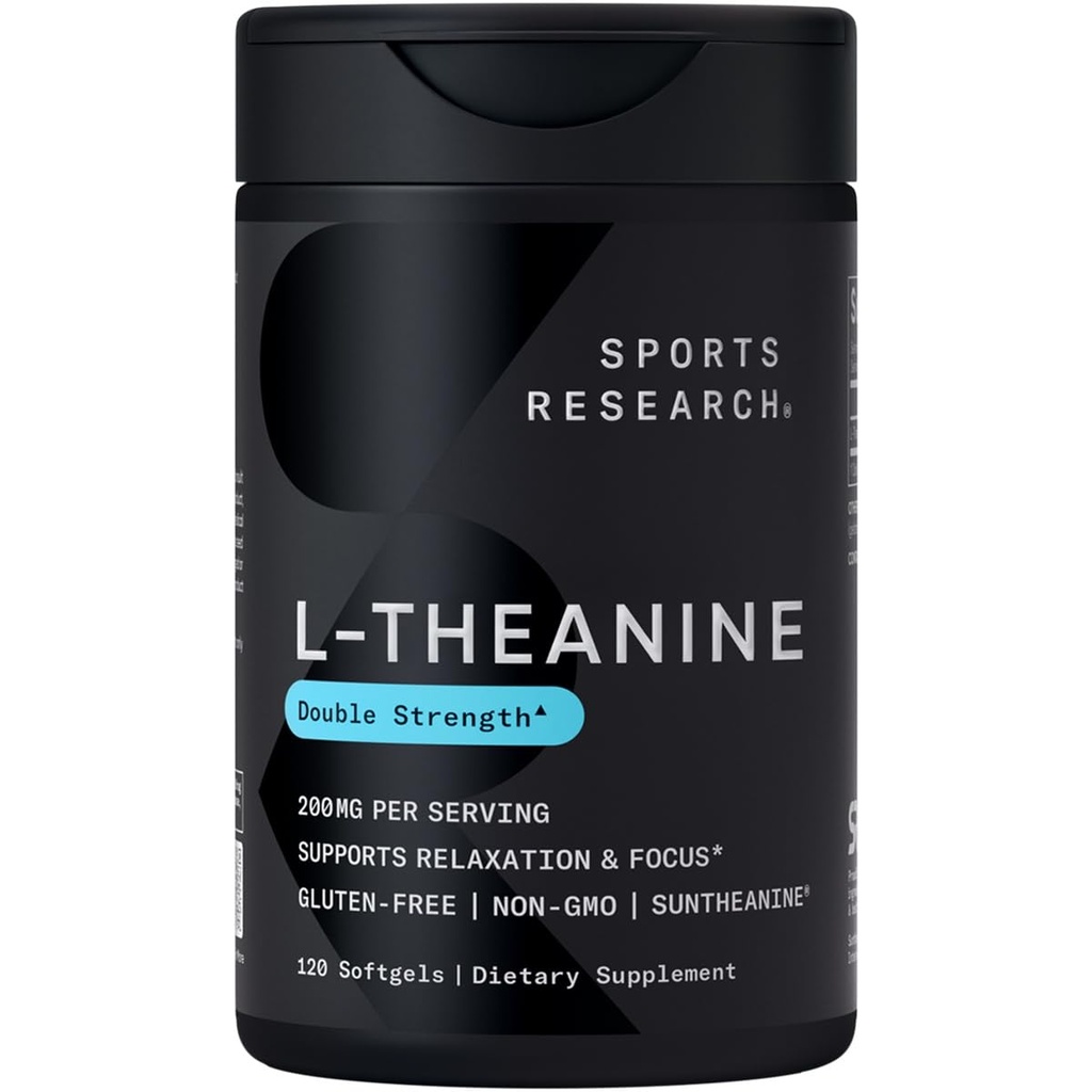 Idrettsforskning L-Theanine 200mg med organisk kokosolje | Suntheanine Supplement for fokus, avslapping og varsling | Dobbelt styrke, ikke-GMO & Glutenfri