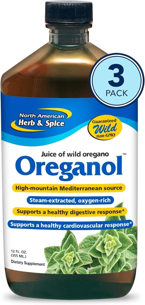 Nordamerikansk Herb & Spice Oreganol P73 Juice - 12 fl oz - Pakke med 3 - Wild Oregano Olje - Hjerte & Digestiv Helse - Nyre, Pancreas & Liver Support - Ikke-GMO - 173 Total Services