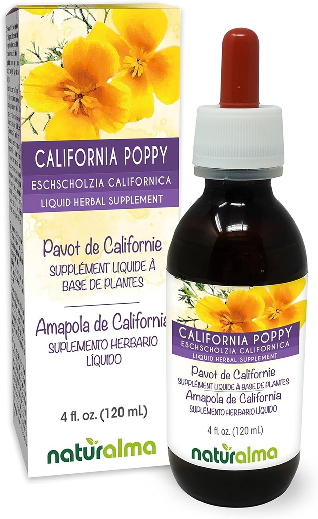 Naturalma Eschscholzia (Eschscholzia californica) urt alkohol-fri tinktur - 4 fl oz flytende ekstrakt i dråper - Herbal Supplement - Vegan