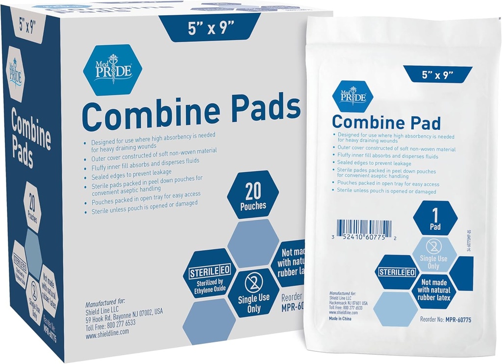 Med PRIDE Nonstick Sterile Abd Combine Pads 5x9 i ekstra absorbent Surgical Dressing for Heavy Leakage (40 Count)
