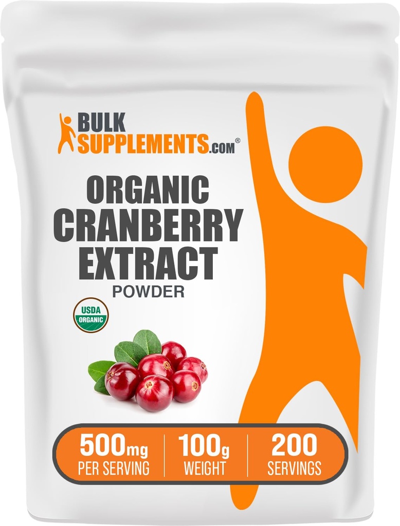 BulkSupplements.com Organic Cranberry Extract Powder - Organic Cranberry Flavoring pulver, kildet fra Vaccinium Macrocarpon Frukt - Vegan & Glutenfri, 500mg per servering, 100g (3.5 oz) (Pack of 1)
