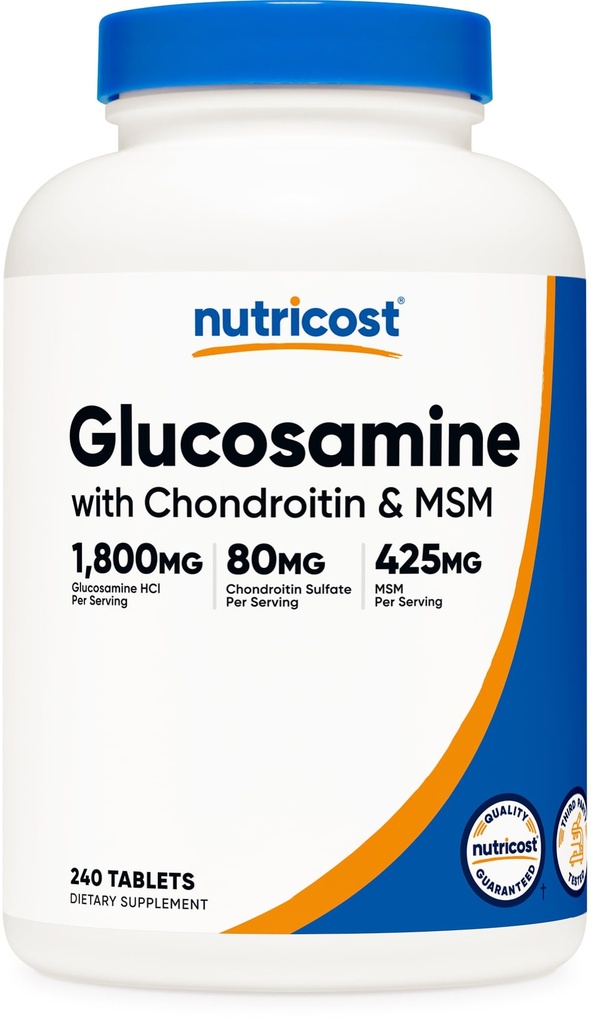 Nutricost glukosamin 1800mg med Chondroitin & MSM, 240 tabletter, 120 serveringer - Ikke-GMO, Glutenfri