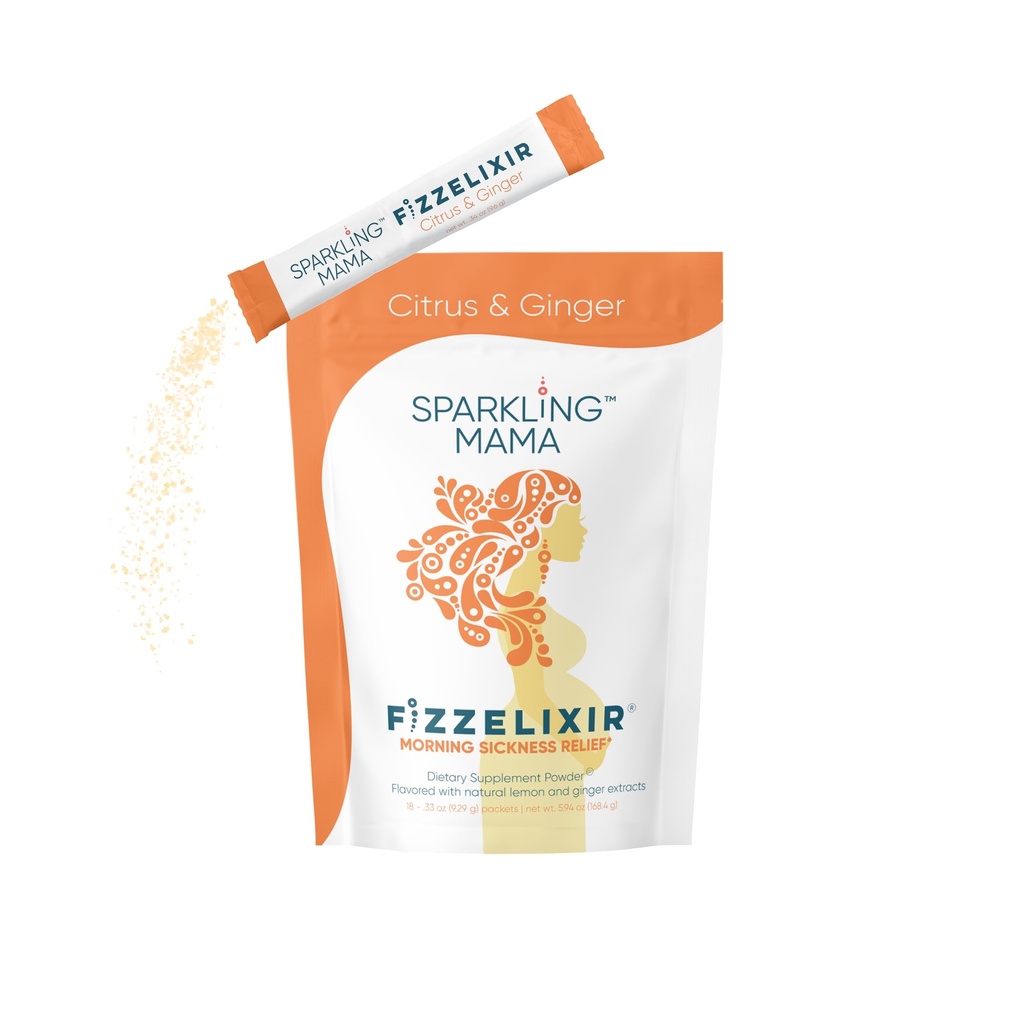 SPARKLING MAMA: Morgensykhet Drink, Fizzelixir Effervescent Mix Settles The Mage, Graviditet, 1. trimester, IBS, Lidelse, USA laget (Vitamin B6, Magnesium & Folsyre), Citrus & Ginger 18 Sticks