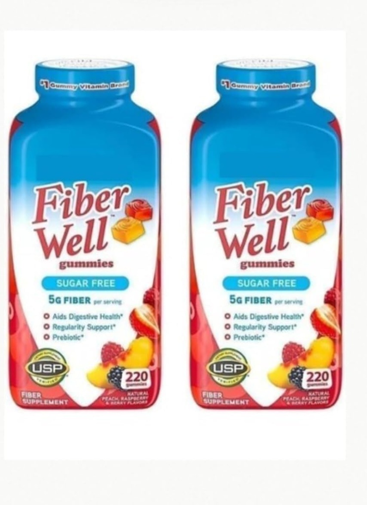 Fiber Well Sukker Free Gummies Supplement, fersken, Strawberry og Berry Flavored (2 flasker, sukker gratis)