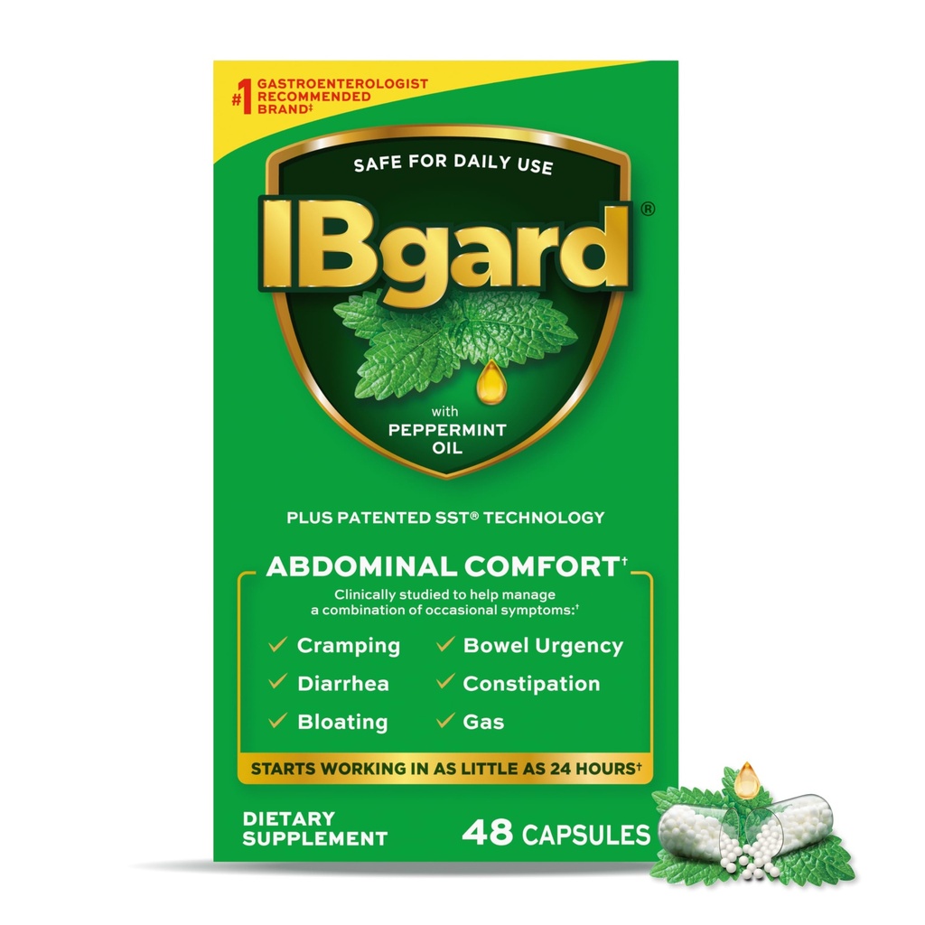 IBgard Gut Health Supplement, Peppermynte oljekapsler for bukspyttkomfort, 48 kapsler