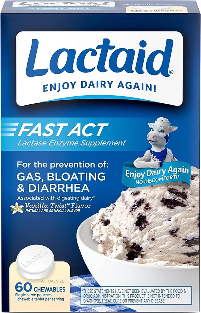LACTAID Fast Act Chewables Vanilla Twist 60 ea (pakke med 12)
