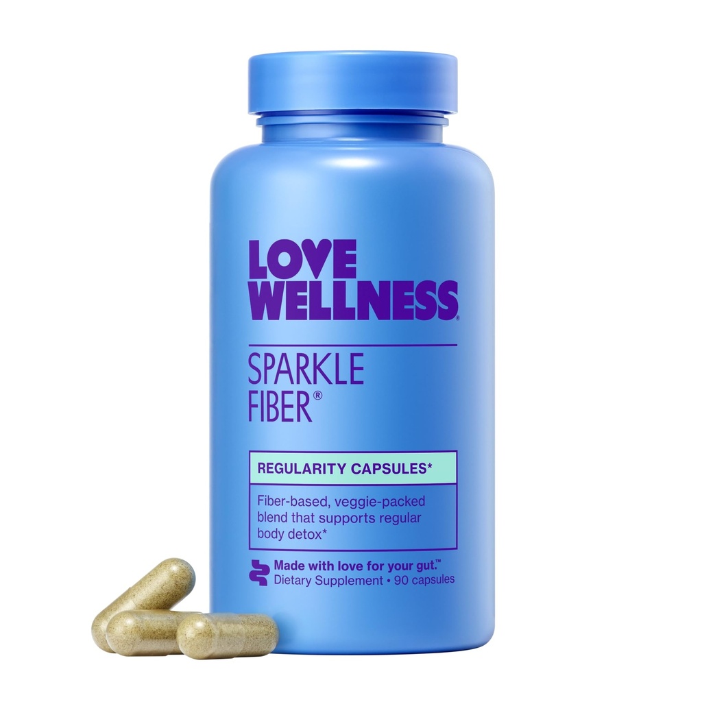 Kjærlighet velvære Sparkle Fiber | Fiber Supplement med Digestive Enzymer | Grønne Superfood pulver & Psyllium Husk pulver | Fremmer Gut Helse for kvinner | Regelmessighet & Bleating Relief | 90 Count
