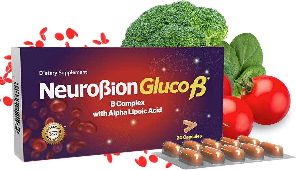 Neurobion Gluco B con Acyo Alfa Lipoico Diett Supplement B Kompleks med Alpha Lipoic Acid, Complejo B 30 Kapsel