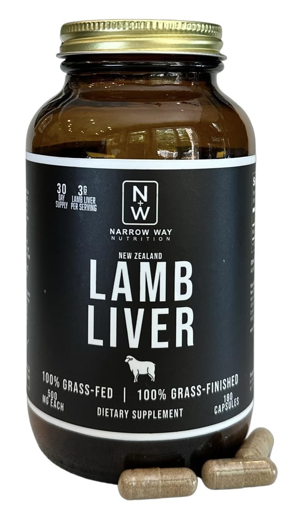 Lamb Liver Regenerativt hevet i New Zealand (180 kapsler), 100% Grass-Fed & 100% Grass-Fullført, 30 dagers forsyning ved 6 kapsler daglig (Kosher Bovine Gelatin kapsler)