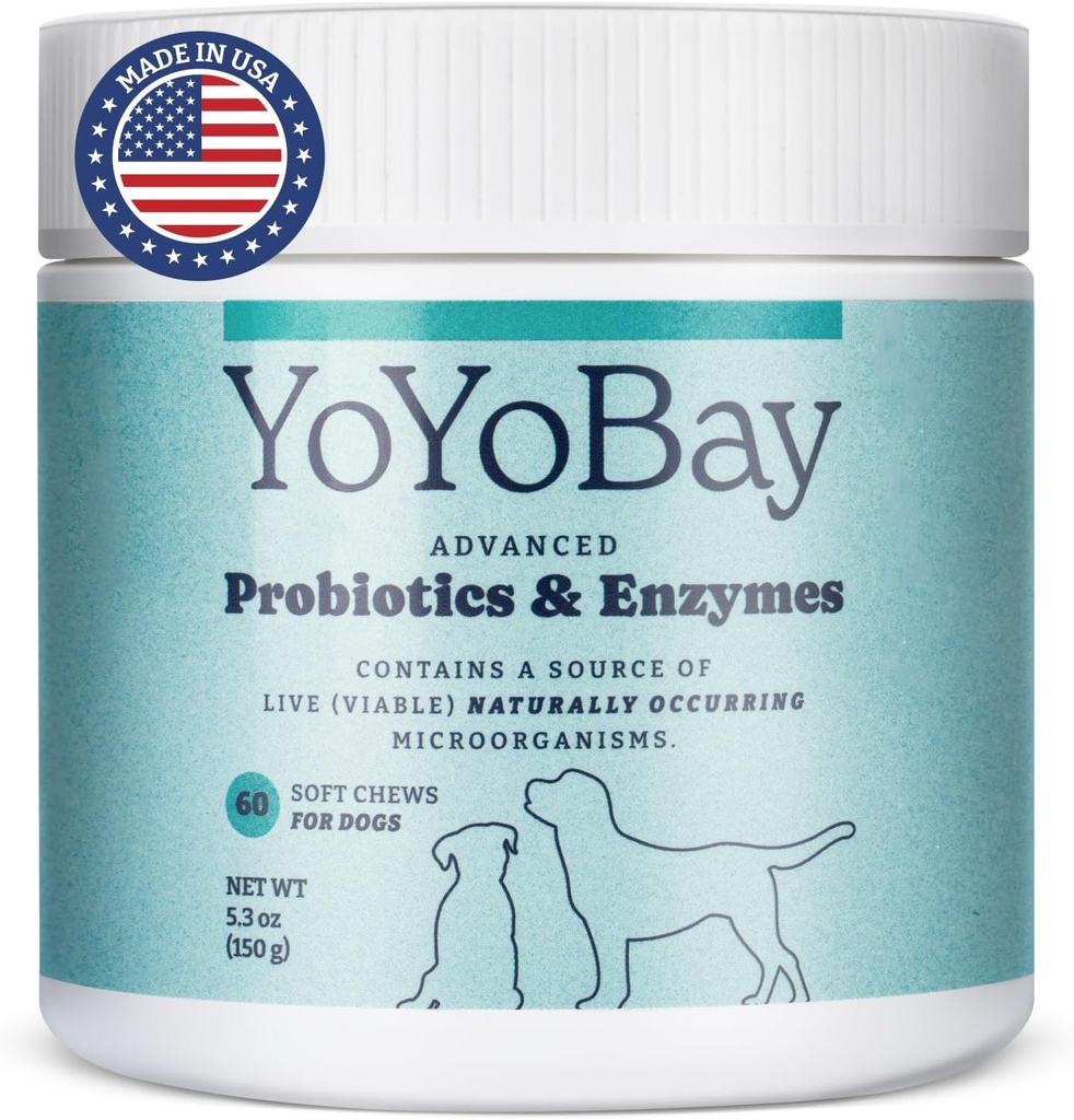 Probiotika for hunder, for Gut Helse og Digestive Helse, Yest Balance, Immune Support, Hundeprobiotika og Digestive Enzymes, Over 1 milliard CFUs, 60 Soft Chews