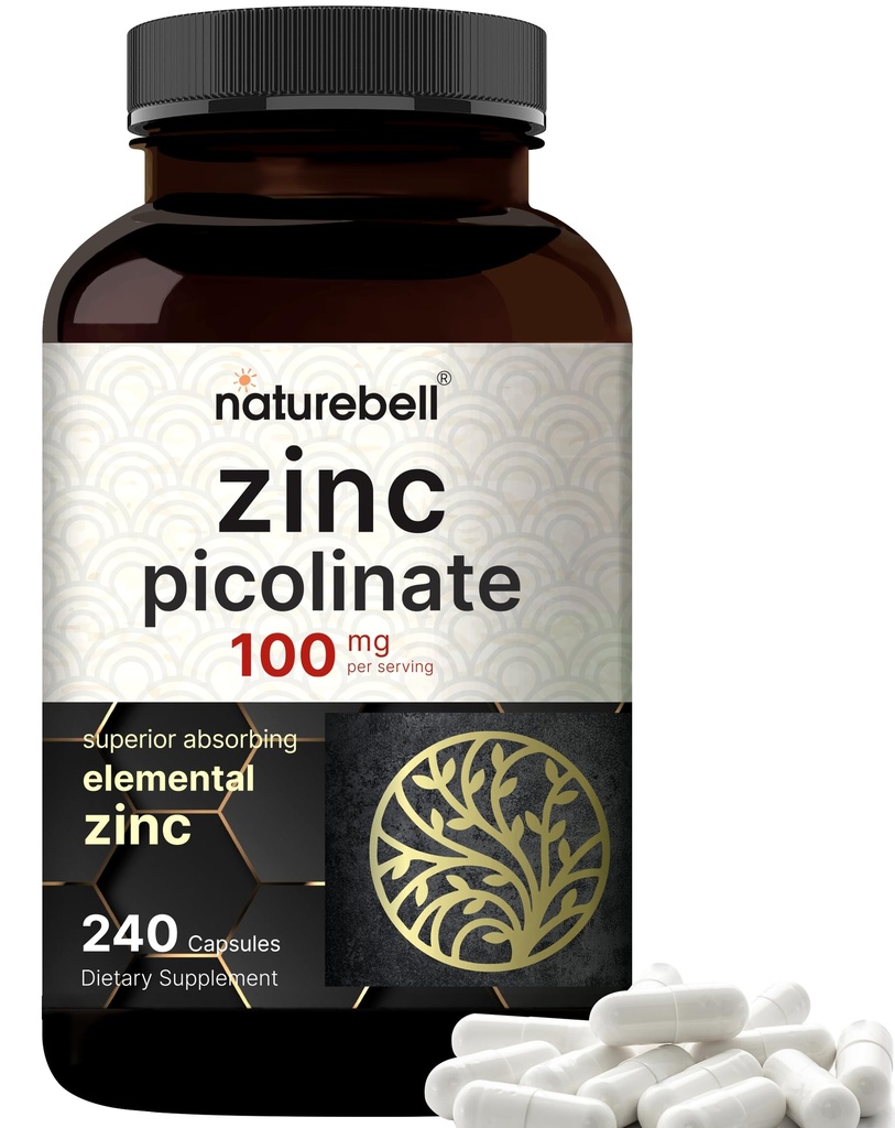 Høy potens Sink Picolinat 100mg - 240 kapsler, Biotilgjengelig form av sink for immunstøtte og hud helse - Ikke-GMO og Gluten