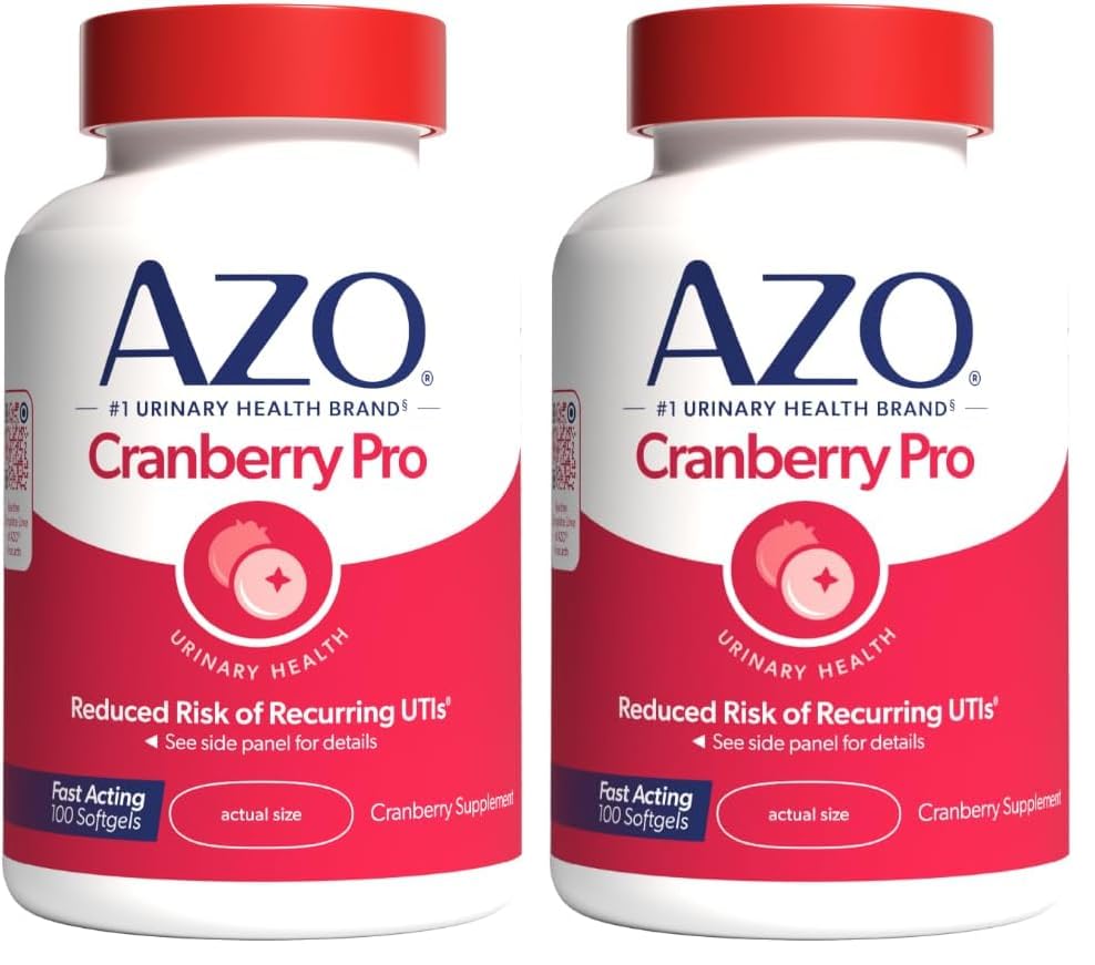 AZO Cranberry Pro Urinal Tract Helse Supplement 600mg PACRAN, 1 servering : mer enn 1 Glass Cranberry Juice, sukkerfri tranebær piller, ikke-GMO 100 Softgels (Pack of 2)