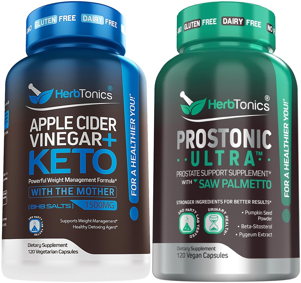 Herbtonics Apple Cider Vinegar Capsules Plus Keto BHB Fedtforbrenner & Vekttap Supplement for kvinner og menn - Prostata Support Supplement for menns helse | med så Palmetto Beta Sitosterol