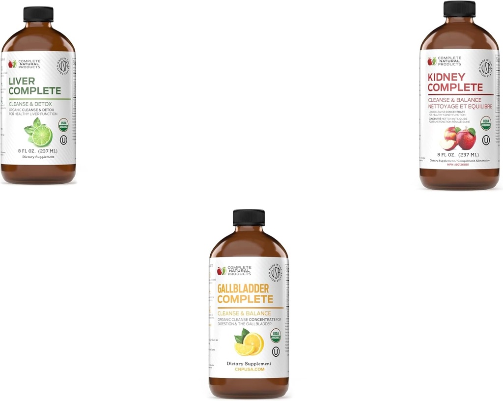 Fullstendige naturlige produkter Liver Complete 8oz, Nyre Complete 8oz & Gallblader Complete 8oz Bundle