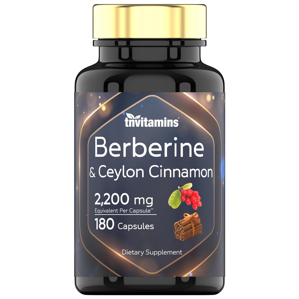 Berberine med ceylon kanel: 2200 mg per kapsel - 180 kapsler | Naturlig berberin Supplement for Cardiovasular & sirkulasjonssystem Helse * | 6 måneders forsyning | laget i USA!