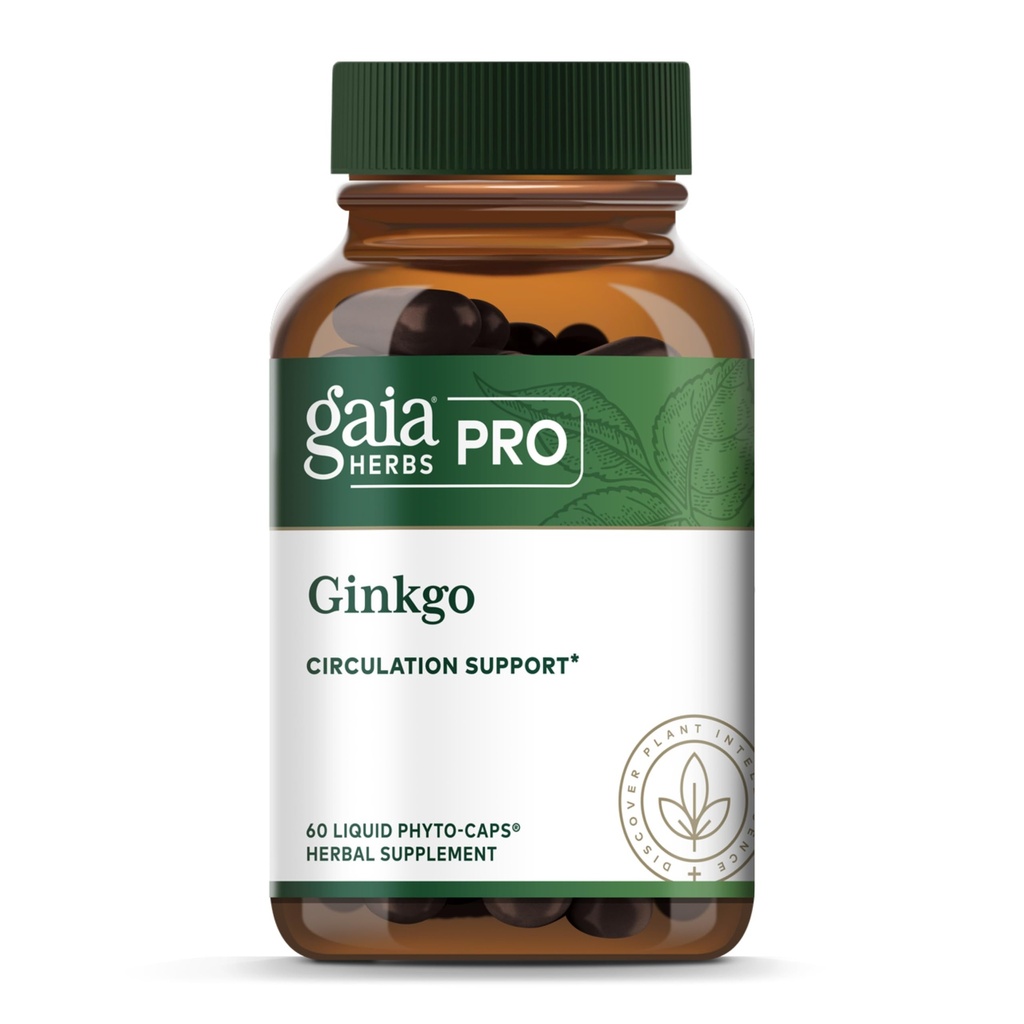 GAIA HERBS PRO Ginkgo - Sunn Blood Flow & Brain Function Støtte Supplement* - Blood Circulation Support Supplement* med Ginkgo Leaf Extract - 60 Flytende Phyto-Caps (30 Serveringer)