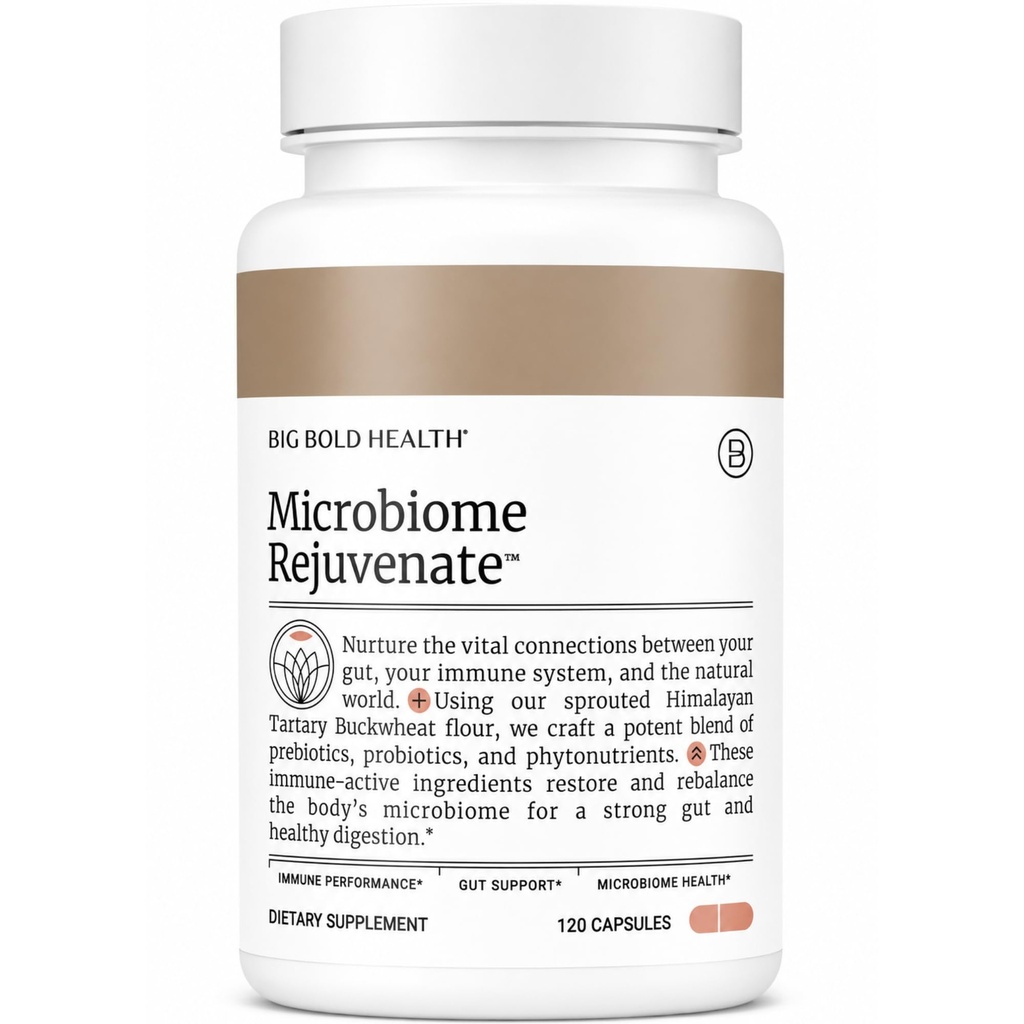 BIG BOLD Helse Mikrobiom Rejuvenate Prebiotic + Probiotiske Supplement for Gut Helse & Immune System Support - med immunaktiv Himalayan Tartary Buckwheat - Glutenfri (120 vegetariske kapsler)