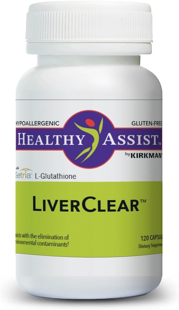 Kirkman LiverClear Supplement, 120 kapsler, Kroppsrense med vitamin C, E, Selenium, Taurin, Curcumin, Melk Thistle, Glutathion, NAC & Kalsium for å støtte kroppens naturlige rengjøringsveier