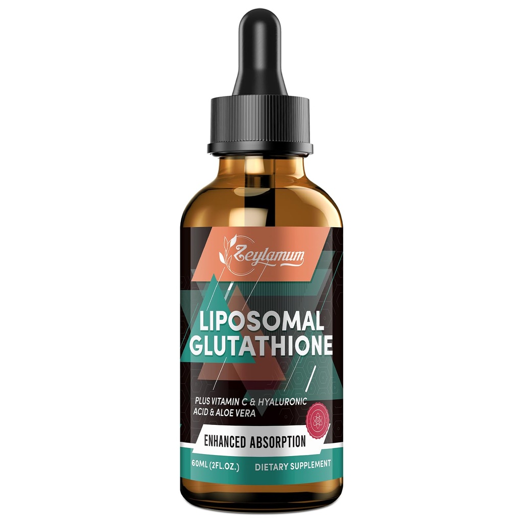 2000MG Liposomal glutathion flytende dråper, ultra høy absorpsjon, naturlig avgiftsberegning, immunsystem og hudsupprot*, L-Glutathion, vitamin C & hyaluronsyre, kapsler alternativ, 2,02 OZ