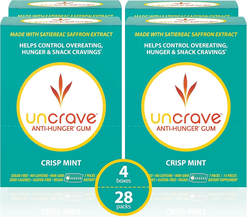 UnCrave Gum - Infundert med 100% ren safran ekstrakt – kontroll krøllinger - Forbedre Mood - Visjon Helse - Crisp Mint (56 stykker)