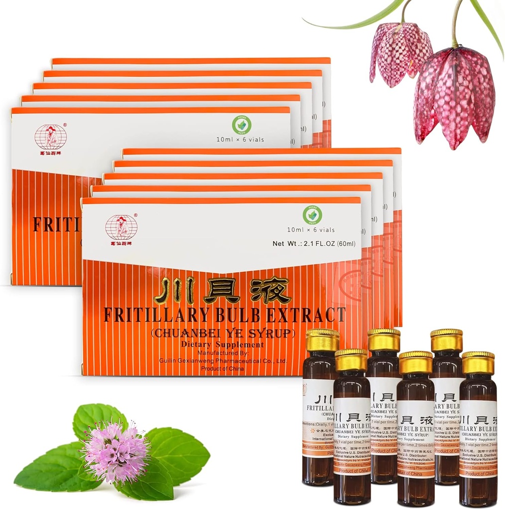 10 Pakke HerbsDepo Fritillary Bulb Extract - Søt, Delicious, ikke-drowsy og effektiv oral flytende kosttilskudd Cough Syrup (Chuanbei Ye Syrup) - 60 flasker (10 ml per)